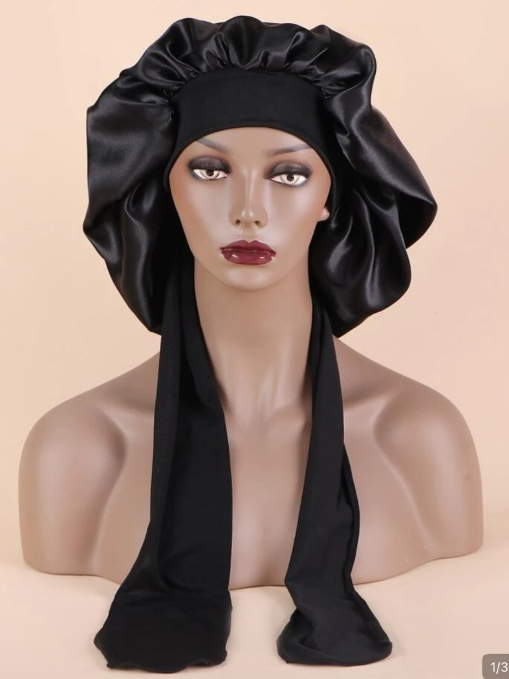 Hair black satin bonnet one size fits all